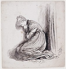 Drawing depicting a fallen woman