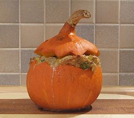 Stew cooked in a pumpkin