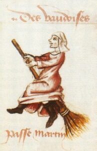 Medieval illustration of flying witch