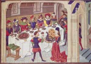 Medieval feast with peacock