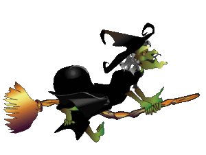 Caricature of witch flying on a broom